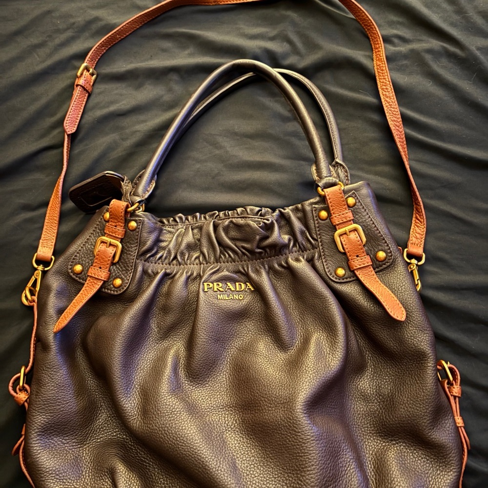 Authentic Vintage Prada Vitello Diano Hobo Leather Handbag (Large) Milano, Italy